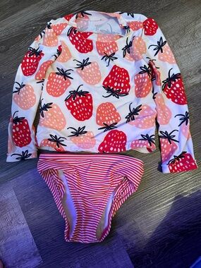 Kids Long Sleeve Rash Guard Set - Strawberry Print Pink/Red -